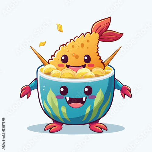 Shrimp Tempura Flat Illustration Featuring Clean Shapes and Bold Outlines