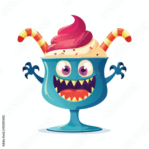 Ice Cream Sundae Flat Illustration Featuring Clean Shapes and Bold Outlines