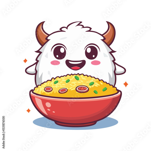 Biryani Flat Illustration Featuring Clean Shapes and Bold Outlines