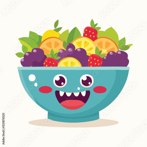 Fruit Salad Flat Illustration Featuring Clean Shapes and Bold Outlines