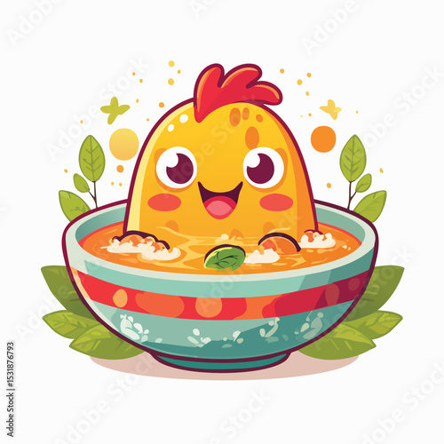 Chicken Soup Flat Illustration Featuring Clean Shapes and Bold Outlines