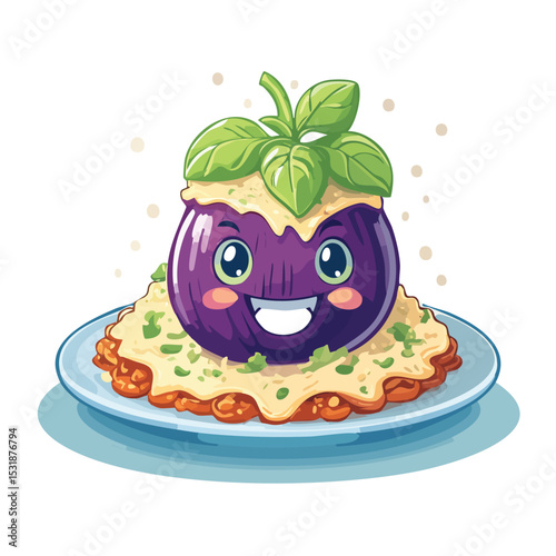 Eggplant Parmesan Flat Illustration Featuring Clean Shapes and Bold Outlines