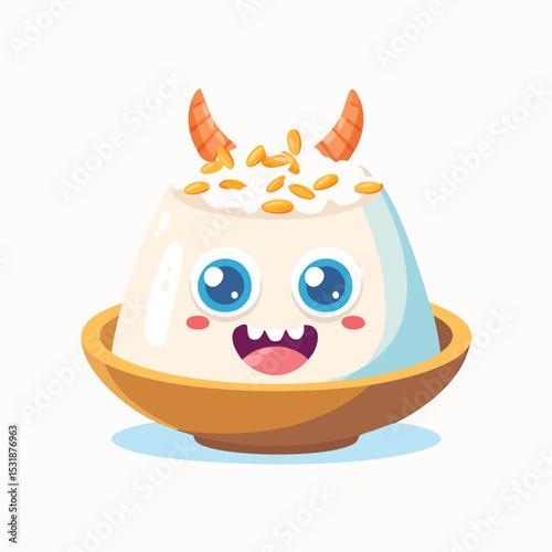 Rice Pudding Flat Illustration Featuring Clean Shapes and Bold Outlines
