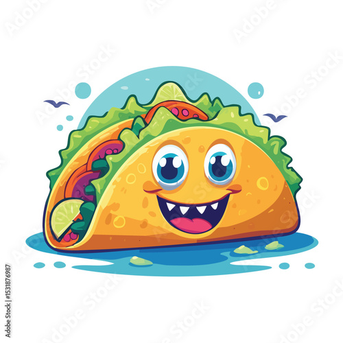 Fish Tacos Flat Illustration Featuring Clean Shapes and Bold Outlines