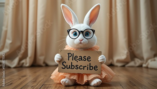Rabbit Please Subscribe Sign Wearing Dress