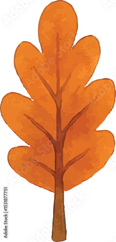 A rounded tree with a dense orange-brown canopy, reflecting autumn's cozy allure. Its full foliage and sturdy base suit fall landscapes, seasonal posters, or nature art, enhancing designs with a warm,