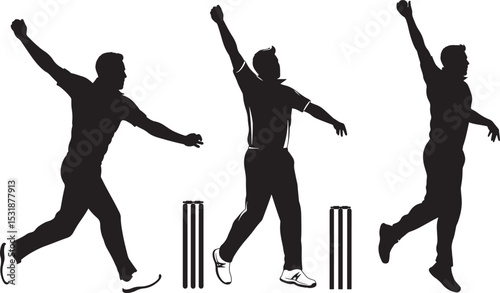 Cricket bowler silhouette vector illustration