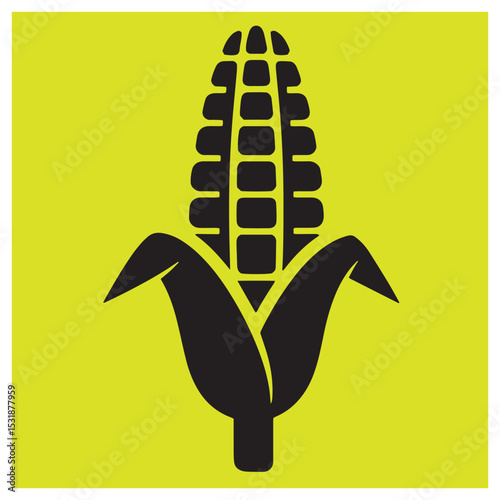 Simple black and white corn icon isolated against a vibrant greenish-yellow background