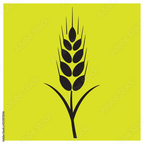 Simple minimalist wheat ear icon in black color against a vibrant yellow background