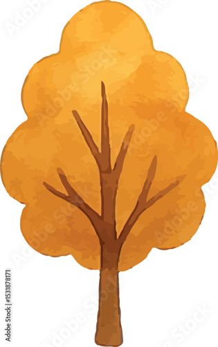 A rounded tree with a dense orange-brown canopy, reflecting autumn's cozy allure. Its full foliage and sturdy base suit fall landscapes, seasonal posters, or nature art, enhancing designs with a warm,