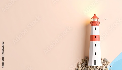 Minimalist seaside lighthouse background with space for text design