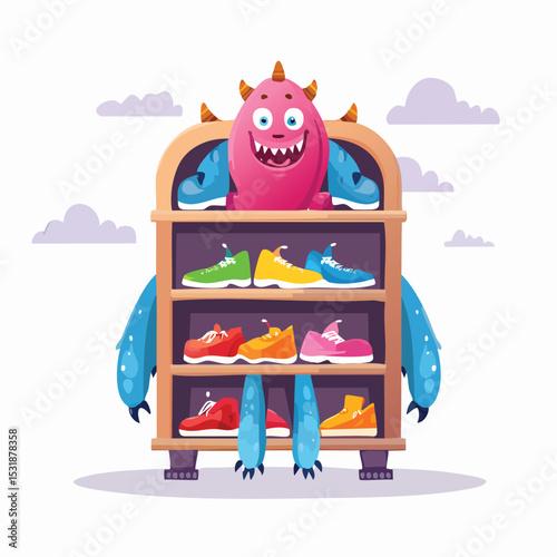 shoe rack Minimal Vector Artwork with Smooth Line Art and Simple Colors