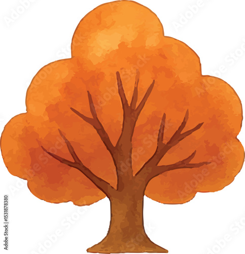 A rounded tree with a dense orange-brown canopy, reflecting autumn's cozy allure. Its full foliage and sturdy base suit fall landscapes, seasonal posters, or nature art, enhancing designs with a warm,