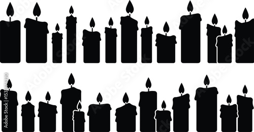 Elegant Burning Candle Silhouette with Warm Glow – Black and White Artistic Pattern for Decoration, Design, and Illustration – Perfect for Creative Visual Projects