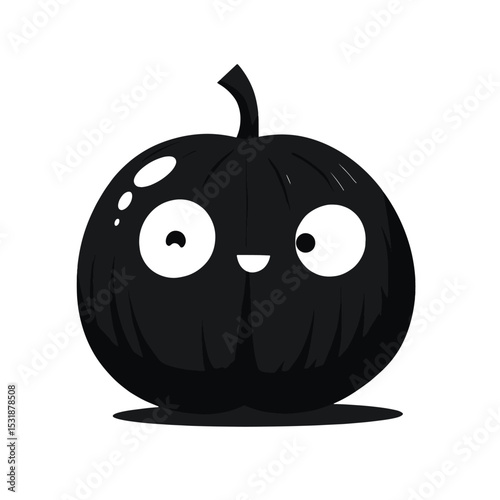 Minimalist Cartoon Melon Black Silhouette Vector with Big Eyes and Round Body on White Background