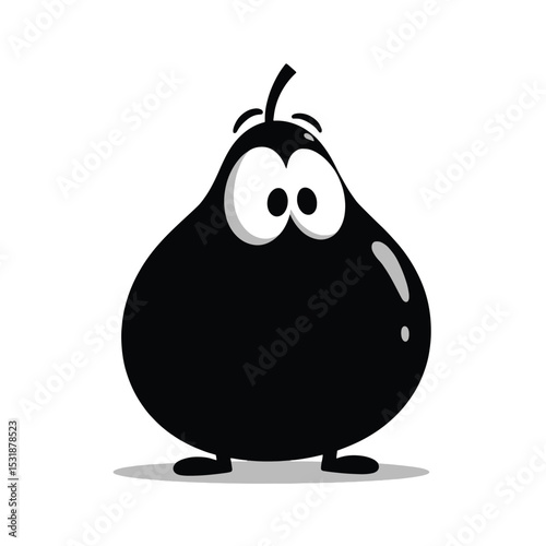 Minimalist Cartoon Melon Black Silhouette Vector with Big Eyes and Round Body on White Background