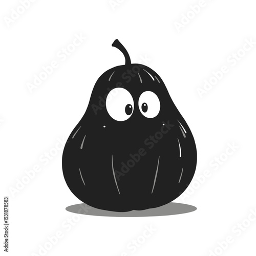 Minimalist Cartoon Melon Black Silhouette Vector with Big Eyes and Round Body on White Background