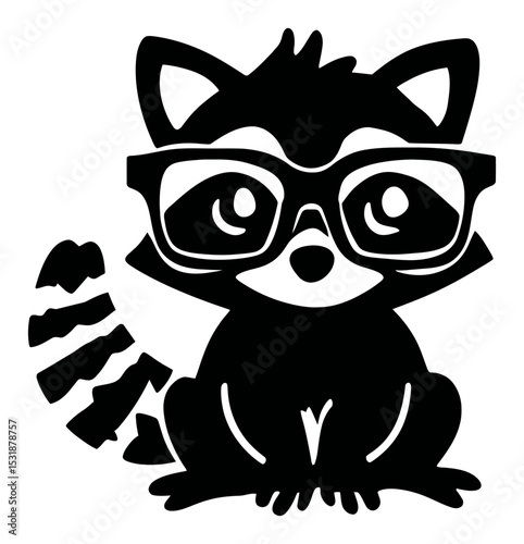 Cute Cartoon Raccoon Silhouette with Glasses in Playful Illustration Style