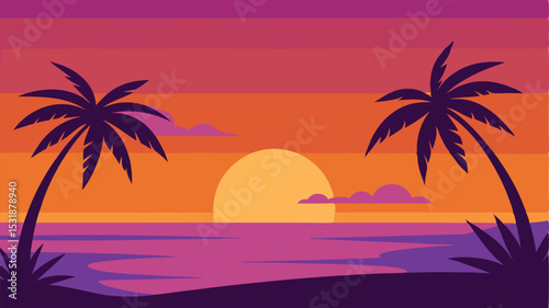 tropical sunset with palm trees landscape