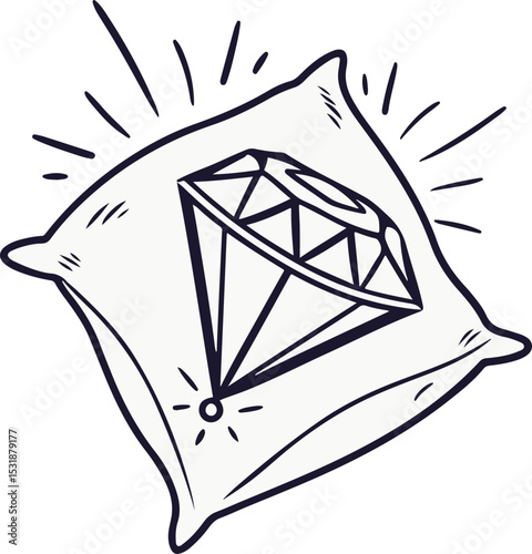 Luxury Diamond on Soft Pillow – Hand Drawn Vector Illustration