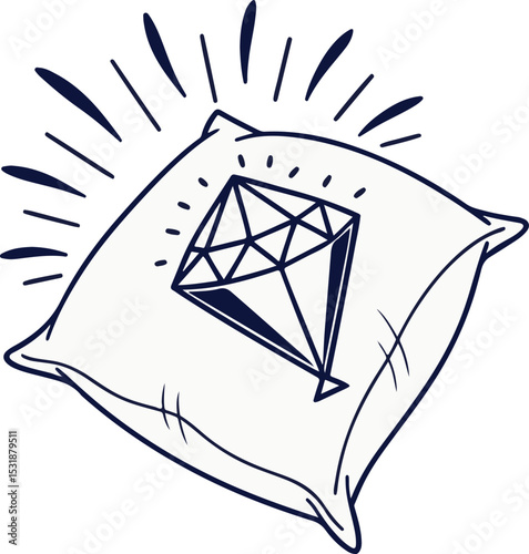Shining Diamond on a Cushion – Luxury Line Art Illustration