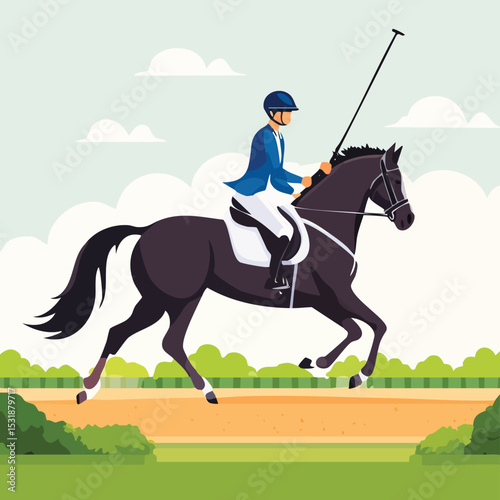 equestrian Vector Art in Modern Flat Design with Crisp Lines