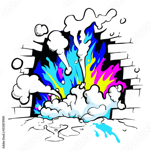 Colorful Graffiti Burst Illustration with Splashes and Vapor Effects