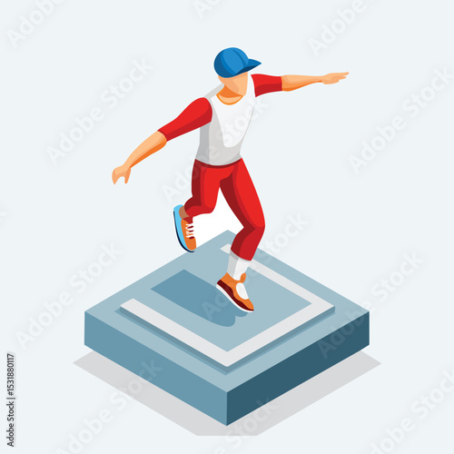 parkour Stylized Isometric Vector Illustration with Smooth Line Art and Flat Colors