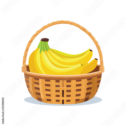 Banana in a basket Flat Vector Art with Clean Design and Minimal Detailing