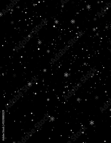 Falling Snowflakes on Black Background