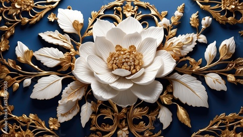 Golden Floral Ornament with an Exquisite White Flower Motif
