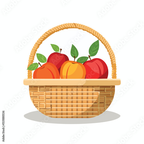 Nectarine in a basket Flat Vector Art with Clean Design and Minimal Detailing