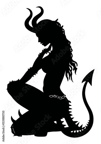 Elegant Silhouette of a Fantasy Creature with Horns and Tail