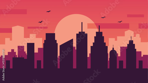 city skyline at sunset vector