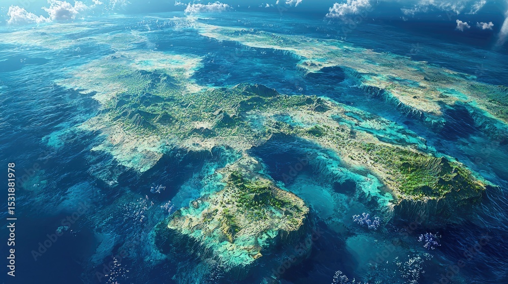 Fototapeta premium High-angle view of a tropical archipelago.