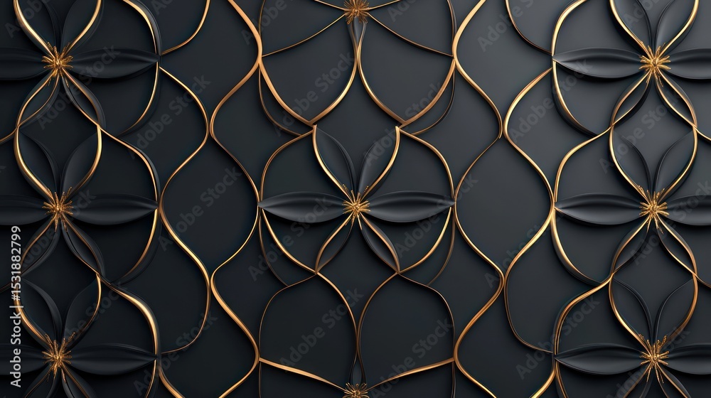 Fototapeta premium Elegant dark gray & gold floral geometric pattern