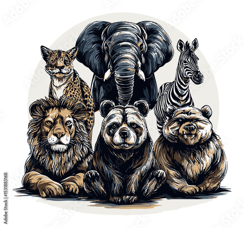 Colorful Cartoon Animals in a Playful Vector Design for Digital Use