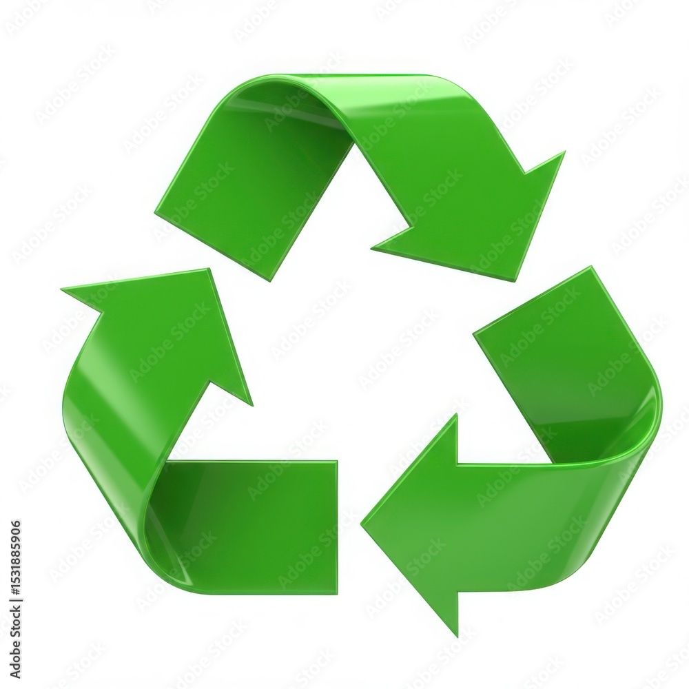 Obraz premium Green recycle symbol isolated on white background. for environmental awareness and sustainability projects.