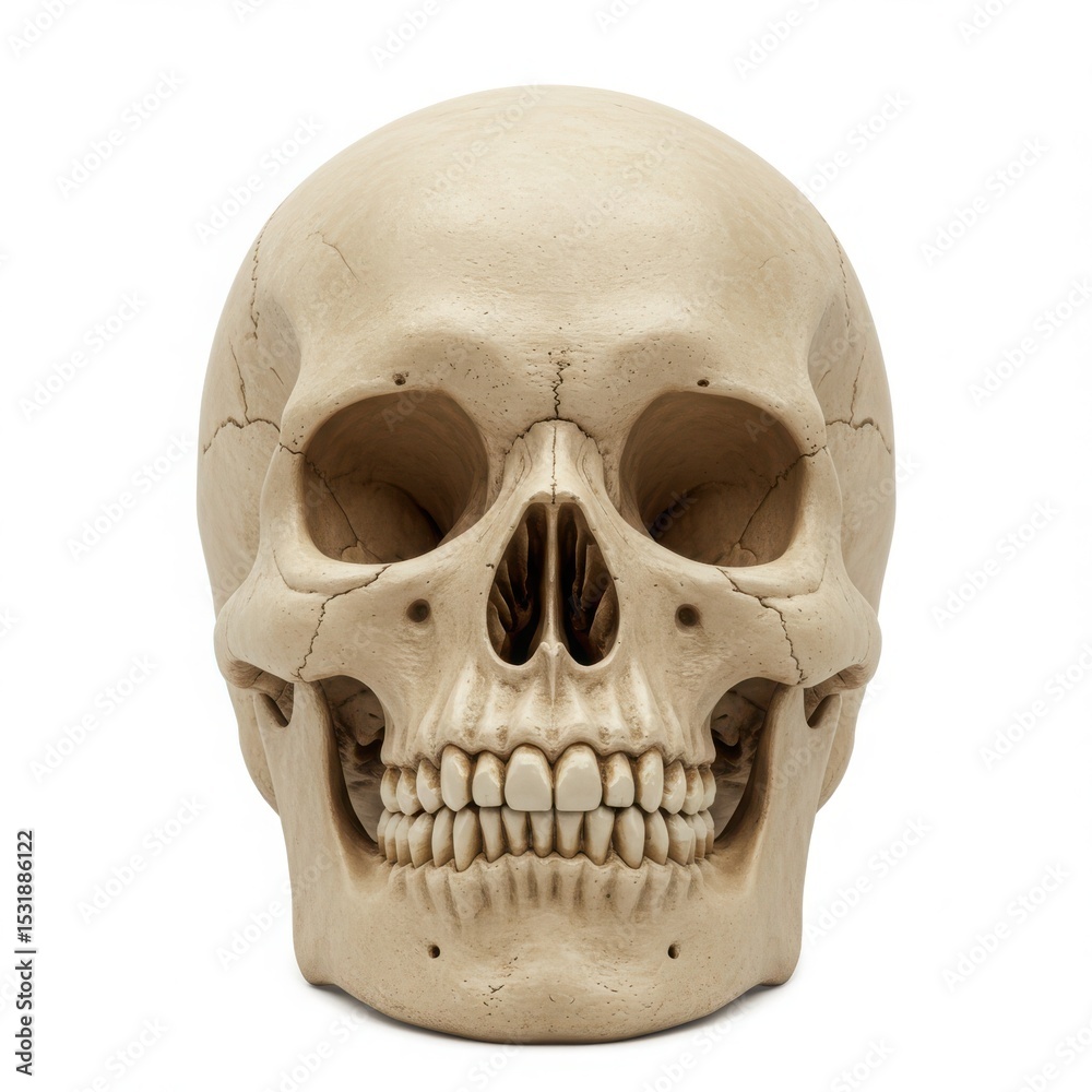 Fototapeta premium Anatomical human skull isolated on white background. perfect for educational, medical, or halloween themed projects.