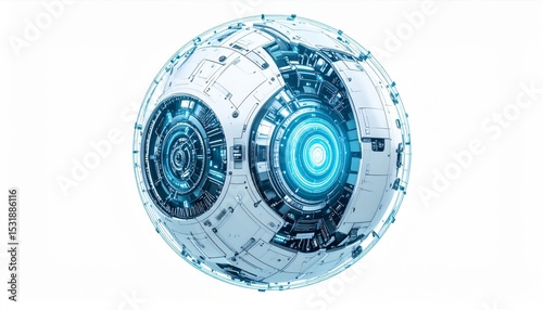 Futuristic Glowing Blue and White Robotic Sphere