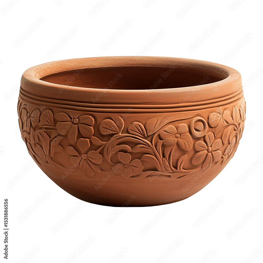 Decorative Handcrafted Terracotta Bowl with Floral Engraving – Traditional Clay Pottery on Isolated Background
Decorative Handcrafted Terracotta Bowl with Floral Engraving – Traditional Clay Pottery on Isolated Background