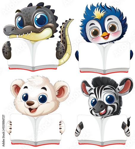 Cute Animals Reading Together