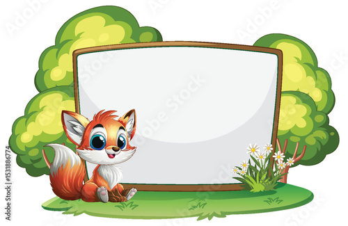 Cute Fox with Blank Signboard