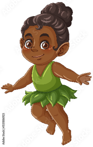 Charming Fairy in Green Leaf Dress Illustration