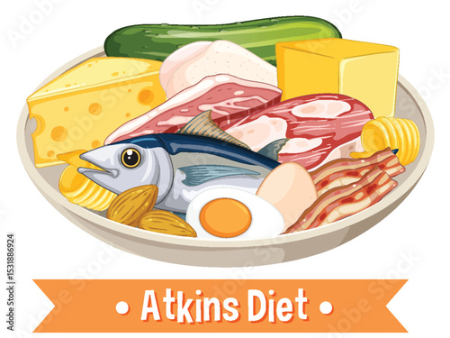 Low-Carb Diet Foods Illustration with Protein Variety