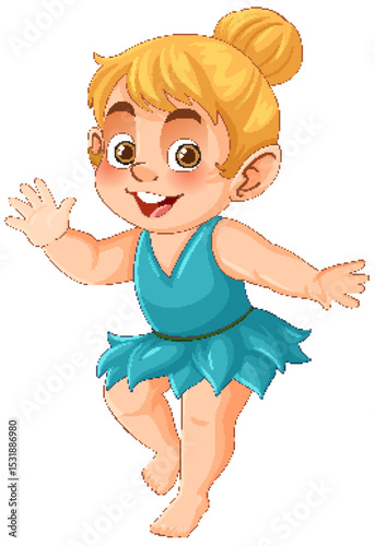 Cheerful Cartoon Fairy in Blue Dress