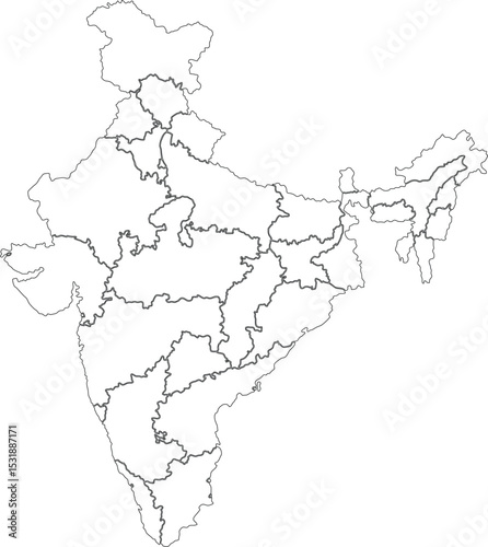 Outline Map of India with States Borders Vector Illustration