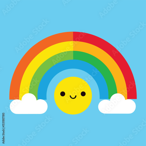 Cheerful rainbow sun rays and smiley faces design