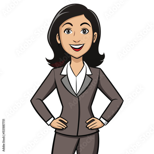 Professional woman in a tailored pantsuit, looking sharp and elegant for business.