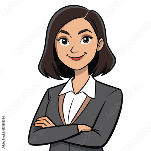 Confident professional woman with arms crossed, showing strength and authority.